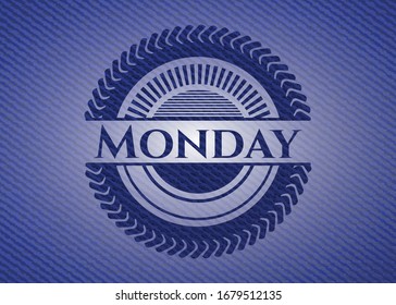 Monday emblem with jean high quality background. Vector Illustration. Detailed.