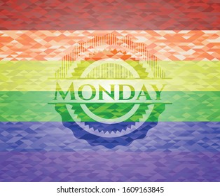 Monday emblem on mosaic background with the colors of the LGBT flag