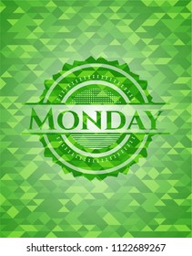 Monday green emblem with mosaic background