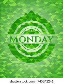 Monday green emblem. Mosaic background