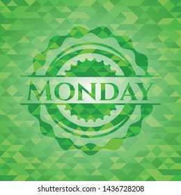 Monday green emblem with mosaic ecological style background. Vector Illustration. Detailed.
