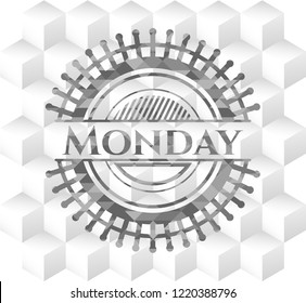 Monday grey badge with geometric cube white background