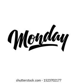 Monday. Hand lettering days of week. Brush pen modern calligraphy isolated on a white background. Good for planner, menu, prints and other. 