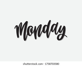 monday. Hand written lettering isolated on white background.Vector template for poster, social network, banner, cards.