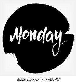 Monday. Handwritten brush typography. Isolated calligraphy design element on black