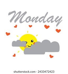 Monday happy sun cloud heart red yellow gray