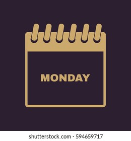 Monday icon. Mon and calendar, data symbol. Flat design. Stock - Vector illustration