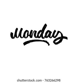 Monday. Ink hand lettering. Modern brush calligraphy. Handwritten phrase. Inspiration graphic design typography element. Cute simple vector sign.