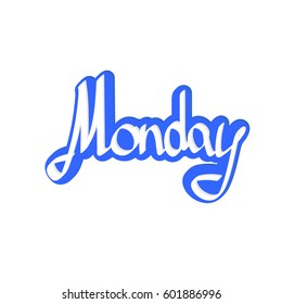 Monday, isolated sticker, calligraphy lettering, word design template, vector illustration