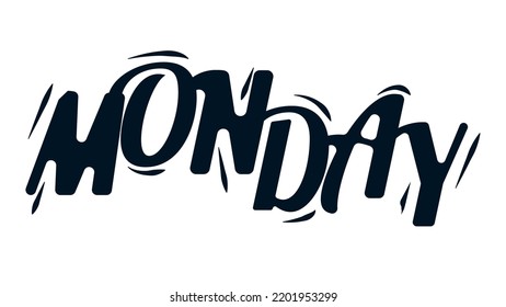 "Monday" lettering. Modern hand-written text. Sticker for planner. Bright "Monday" text. Days of week. Planning concept. Vector illustration