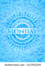 Monday light blue emblem with triangle mosaic background