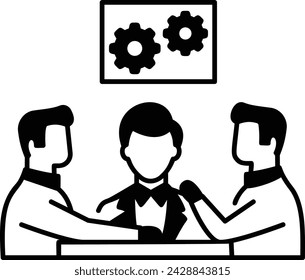 Monday Meeting with determination vector design, self improvement at workplace Symbol, business motivation Sign, goal-directed behavior stock illustration, Discussing immediate challenges concept