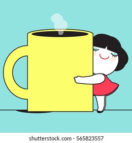 Monday Morning Hug A Mug Mood Concept Card Character illustration