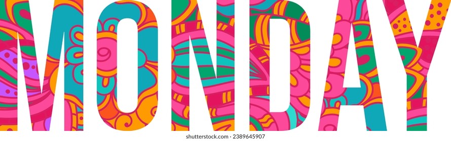 Monday name text with colorful floral pattern