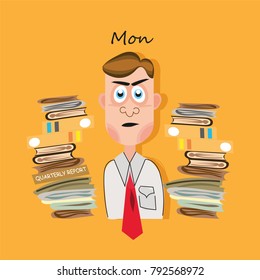 Monday is not a simple day for an office worker. Vector Illustration