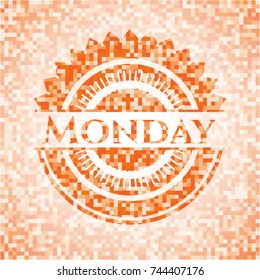 Monday orange mosaic emblem with background
