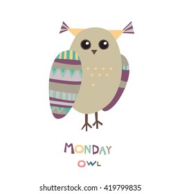 Monday owl. Geometric pattern.Vector element for design