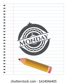 Monday pencil emblem. Vector Illustration. Detailed.