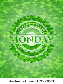Monday realistic green emblem. Mosaic background