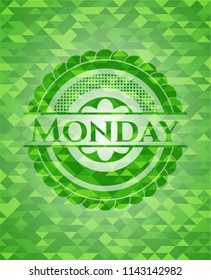 Monday realistic green emblem. Mosaic background