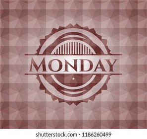 Monday red badge with geometric background. Seamless.