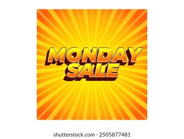 Monday sale. Text effect design in 3D style with eye catching colors