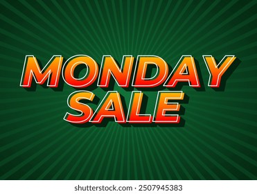 Monday sale. Text effect design in 3D style with eye catching colors