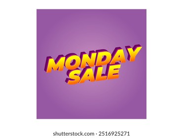 Monday sale. Text effect design in 3D style with eye catching colors