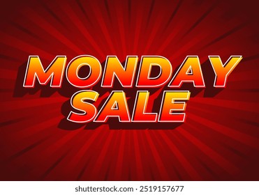 Monday sale. Text effect design in 3D style with eye catching colors