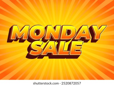 Monday sale. Text effect design in 3D style with eye catching colors