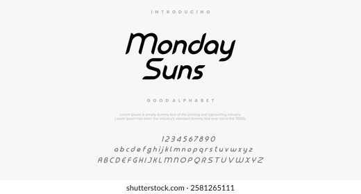 Monday Suns simple minimal abstract alphabet fonts. Typography technology creative font. vector illustration