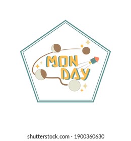 Monday Tag with moon phases, Apollo rocket and star