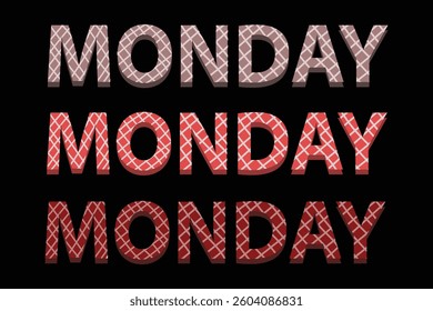 Monday Text in Different Colors and Patterns. Vector illustration