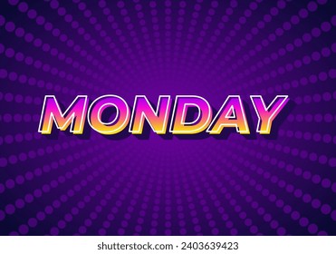 Lunes. Diseño de efecto de texto en 3D con color morado degradado amarillo