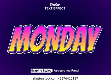 monday text effect with purple graphic style and editable.