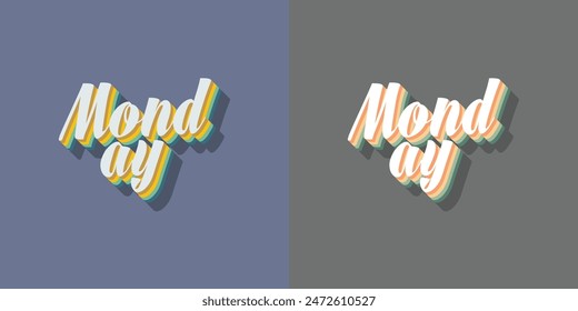 Monday typography editable colour effect template in 3d shadow style. Suitable for brand, business logo or calendar design. Eps 10 vector.