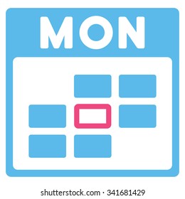 Monday vector icon. Style is bicolor flat symbol, pink and blue colors, rounded angles, white background.