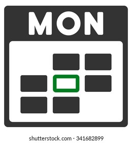 Monday vector icon. Style is bicolor flat symbol, green and gray colors, rounded angles, white background.