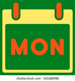 Monday vector icon. Style is bicolor flat symbol, orange and yellow colors, rounded angles, green background.