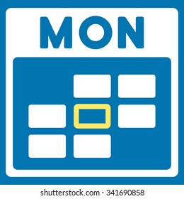 Monday vector icon. Style is bicolor flat symbol, yellow and white colors, rounded angles, blue background.