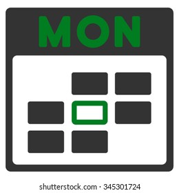 Monday vector icon. Style is bicolor flat symbol, green and gray colors, rounded angles, white background.