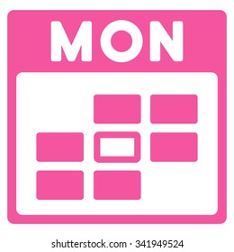 Monday vector icon. Style is flat symbol, pink color, rounded angles, white background.