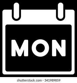 Monday vector icon. Style is flat symbol, white color, rounded angles, black background.