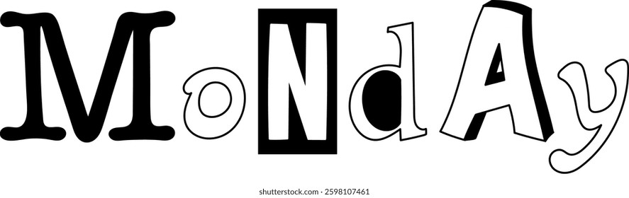 Monday vector illustration in black and white 