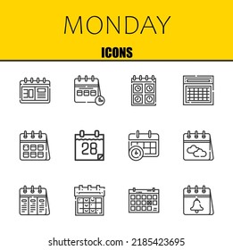 monday vector line icons set. calendar, calendar and calendar Icons. Thin line design. Modern outline graphic elements, simple stroke symbols stock illustration