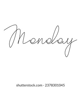 Monday vector text. Days of week lettering. Line continuous calligraphy, graphic design, hand drawn minimal element, print, banner, wall art poster, card, logo, calendar, daily routine checklist.