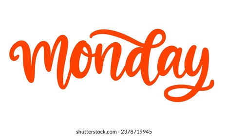 Monday Word. Modern Calligraphy. Sticker Planner Design Element. Day of The Week. Hand written cut out lettering isolated on white