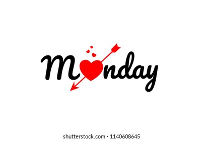 monday word text with red broken heart with arrow concept, suitable for logo or typography design