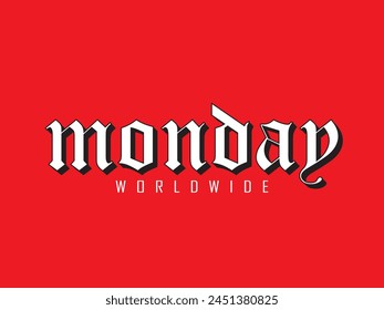 Monday worldwide text vector illustration. Can use for infographic, banner, poster, web design, clothes printing, logo, branding. Isolated on red background. Isolated for graphic and web design.