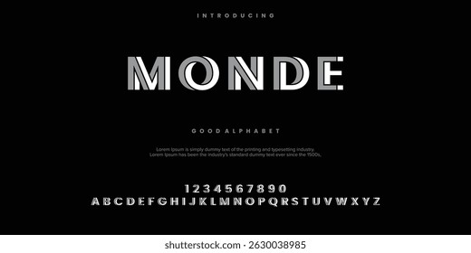 Fontes alfabéticas abstratas mínimas do Monde. Tipografia logotipo fonte criativa. ilustração vetorial